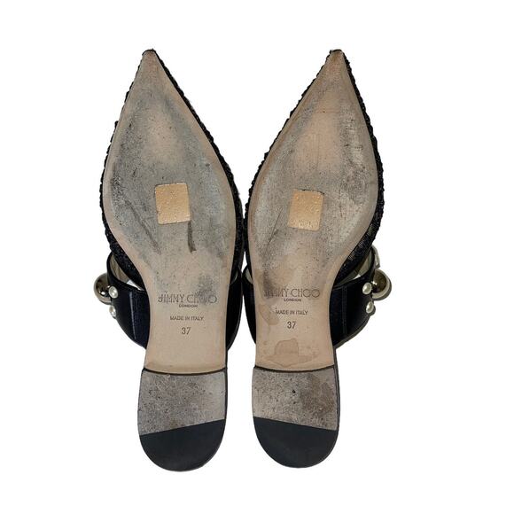 Jimmy Choo Black Basette Pointed Toe Slip On Mules Flats Size 37 - Picture 8 of 15